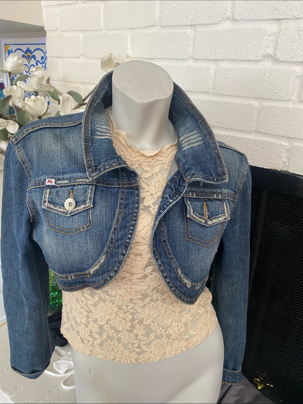 Ab Jeans Co Washed Blue Cropped Denim Bolero Jacket